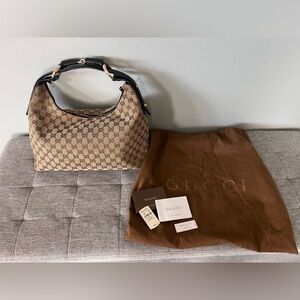 Gucci horsebit GG canvas hobo bag